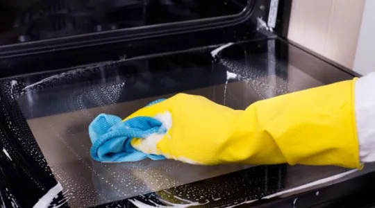 clean glass oven door